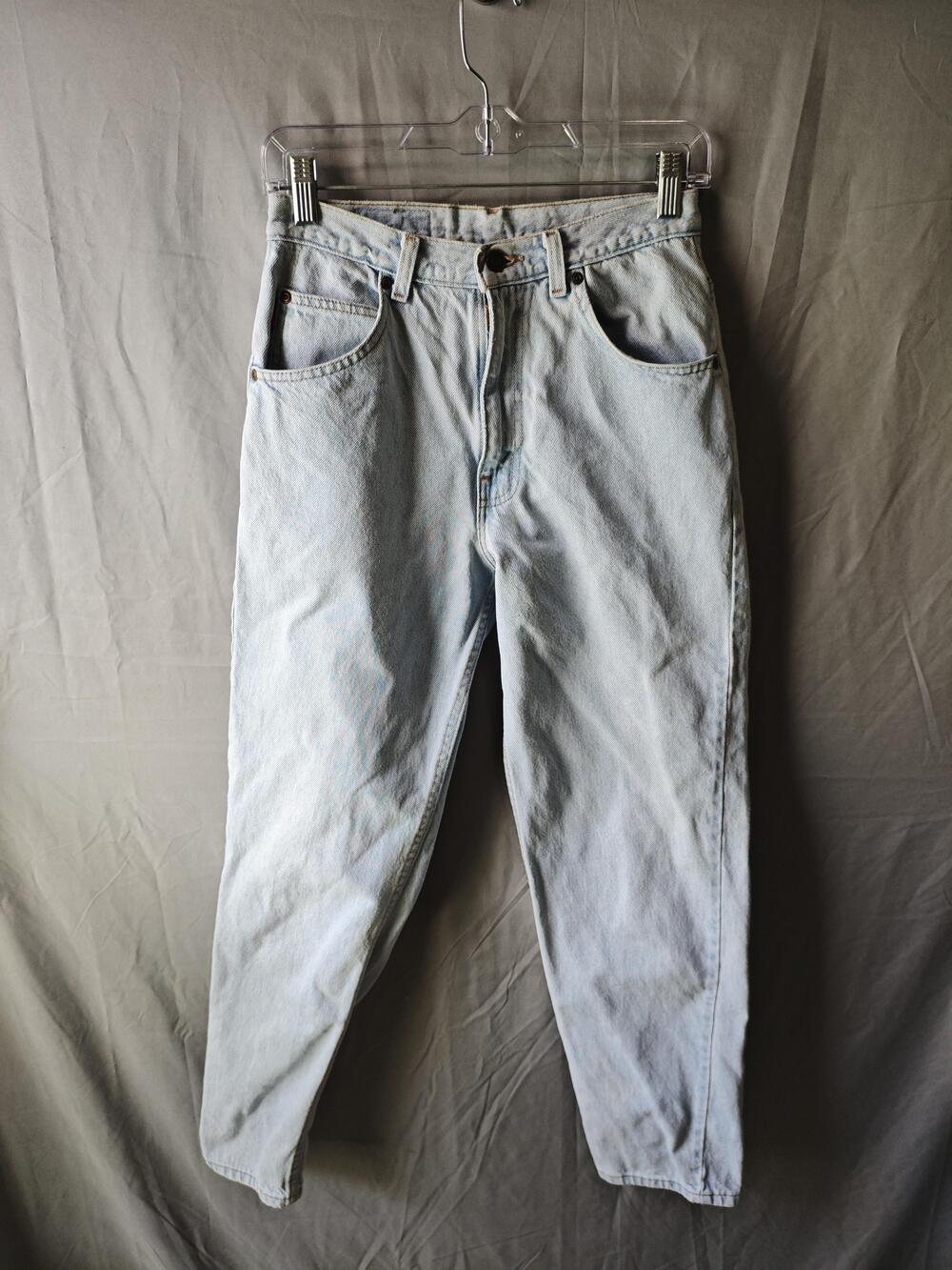 Vintage Bugle Boy Jeans Womens 28x30 Light Wash High Waist Tapered Leg 90s Denim